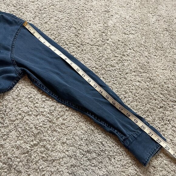 Rag and Bone Tencel Chambray Button Down Shirt Black Collar Mens Small - Picture 6 of 7